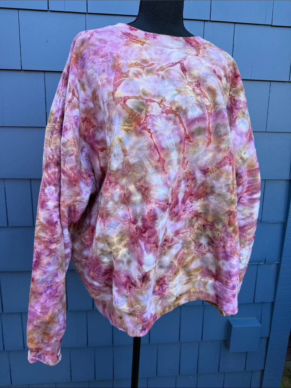 Tie-Dye Pullover Sweatshirt in Pink, Brown & Cream XL cotton - Picture 3 of 6